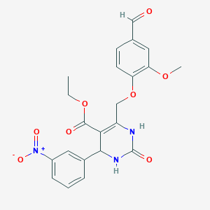 molecular formula C22H21N3O8 B4223538 Ethyl 6-[(4-formyl-2-methoxyphenoxy)methyl]-4-(3-nitrophenyl)-2-oxo-1,2,3,4-tetrahydropyrimidine-5-carboxylate 