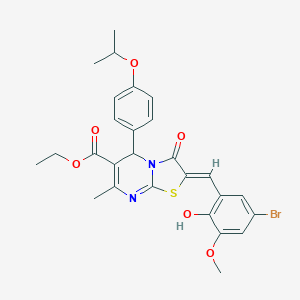 molecular formula C27H27BrN2O6S B422354 ethyl 2-(5-bromo-2-hydroxy-3-methoxybenzylidene)-5-(4-isopropoxyphenyl)-7-methyl-3-oxo-2,3-dihydro-5H-[1,3]thiazolo[3,2-a]pyrimidine-6-carboxylate 