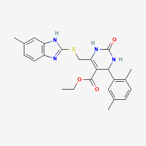 molecular formula C24H26N4O3S B4223708 ETHYL 4-(2,5-DIMETHYLPHENYL)-6-{[(5-METHYL-1H-1,3-BENZODIAZOL-2-YL)SULFANYL]METHYL}-2-OXO-1,2,3,4-TETRAHYDROPYRIMIDINE-5-CARBOXYLATE 
