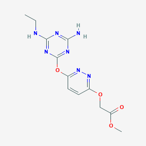 molecular formula C12H15N7O4 B4223720 Methyl 2-[(6-{[4-amino-6-(ethylamino)-1,3,5-triazin-2-YL]oxy}pyridazin-3-YL)oxy]acetate 