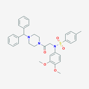 molecular formula C34H37N3O5S B422409 N-[2-(4-benzhydryl-1-piperazinyl)-2-oxoethyl]-N-(3,4-dimethoxyphenyl)-4-methylbenzenesulfonamide 