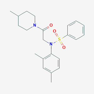 molecular formula C22H28N2O3S B422422 N-(2,4-dimethylphenyl)-N-[2-(4-methyl-1-piperidinyl)-2-oxoethyl]benzenesulfonamide 
