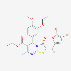 molecular formula C24H22Br2N2O6S B422423 ethyl 2-[(4,5-dibromo-2-furyl)methylene]-5-(3-ethoxy-4-methoxyphenyl)-7-methyl-3-oxo-2,3-dihydro-5H-[1,3]thiazolo[3,2-a]pyrimidine-6-carboxylate 