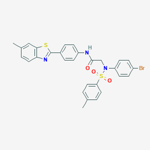 molecular formula C29H24BrN3O3S2 B422429 2-{4-bromo[(4-methylphenyl)sulfonyl]anilino}-N-[4-(6-methyl-1,3-benzothiazol-2-yl)phenyl]acetamide 