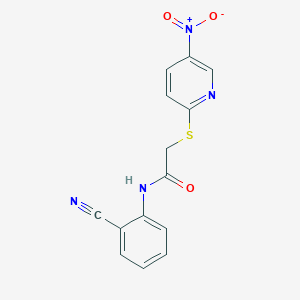 molecular formula C14H10N4O3S B4225258 N-(2-cyanophenyl)-2-(5-nitropyridin-2-yl)sulfanylacetamide 