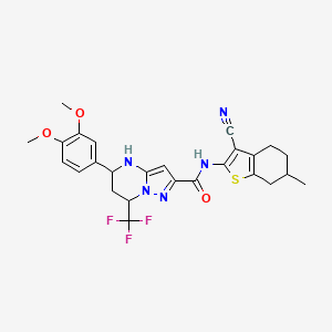 molecular formula C26H26F3N5O3S B4225352 N-(3-cyano-6-methyl-4,5,6,7-tetrahydro-1-benzothien-2-yl)-5-(3,4-dimethoxyphenyl)-7-(trifluoromethyl)-4,5,6,7-tetrahydropyrazolo[1,5-a]pyrimidine-2-carboxamide 