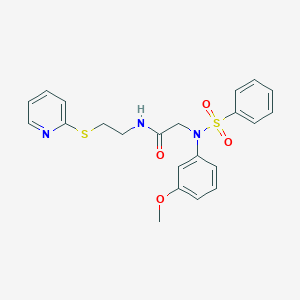 molecular formula C22H23N3O4S2 B422546 N~2~-(3-methoxyphenyl)-N~2~-(phenylsulfonyl)-N-[2-(pyridin-2-ylsulfanyl)ethyl]glycinamide 