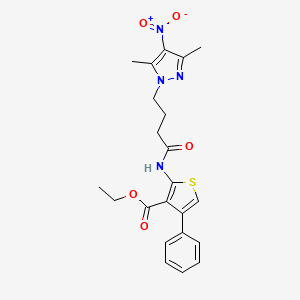 molecular formula C22H24N4O5S B4225690 ETHYL 2-[4-(3,5-DIMETHYL-4-NITRO-1H-PYRAZOL-1-YL)BUTANAMIDO]-4-PHENYLTHIOPHENE-3-CARBOXYLATE 