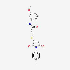 molecular formula C21H22N2O4S B4225741 N-(3-methoxyphenyl)-3-[1-(4-methylphenyl)-2,5-dioxopyrrolidin-3-yl]sulfanylpropanamide 
