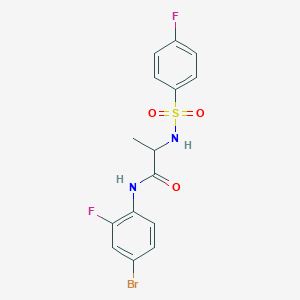 molecular formula C15H13BrF2N2O3S B4225846 N-(4-bromo-2-fluorophenyl)-2-[(4-fluorophenyl)sulfonylamino]propanamide 