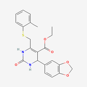 molecular formula C22H22N2O5S B4225912 ETHYL 4-(2H-1,3-BENZODIOXOL-5-YL)-6-{[(2-METHYLPHENYL)SULFANYL]METHYL}-2-OXO-1,2,3,4-TETRAHYDROPYRIMIDINE-5-CARBOXYLATE 