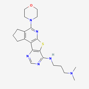 molecular formula C21H28N6OS B4225935 N',N'-dimethyl-N-(7-morpholin-4-yl-10-thia-8,13,15-triazatetracyclo[7.7.0.02,6.011,16]hexadeca-1(9),2(6),7,11(16),12,14-hexaen-12-yl)propane-1,3-diamine 