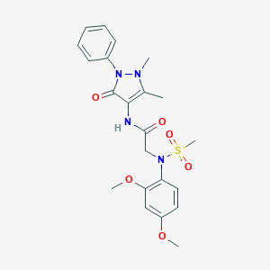 molecular formula C22H26N4O6S B422606 2-[N-(2,4-DIMETHOXYPHENYL)METHANESULFONAMIDO]-N-(1,5-DIMETHYL-3-OXO-2-PHENYL-2,3-DIHYDRO-1H-PYRAZOL-4-YL)ACETAMIDE 