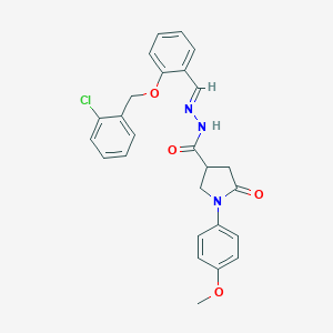 molecular formula C26H24ClN3O4 B422654 N'-[(E)-{2-[(2-CHLOROPHENYL)METHOXY]PHENYL}METHYLIDENE]-1-(4-METHOXYPHENYL)-5-OXOPYRROLIDINE-3-CARBOHYDRAZIDE 