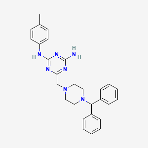 molecular formula C28H31N7 B4226925 N-{4-AMINO-6-[(4-BENZHYDRYLPIPERAZINO)METHYL]-1,3,5-TRIAZIN-2-YL}-N-(4-METHYLPHENYL)AMINE 
