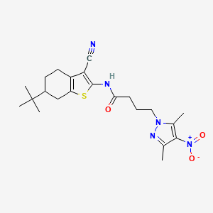 molecular formula C22H29N5O3S B4227070 N-(6-tert-butyl-3-cyano-4,5,6,7-tetrahydro-1-benzothiophen-2-yl)-4-(3,5-dimethyl-4-nitro-1H-pyrazol-1-yl)butanamide 