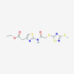 molecular formula C12H14N4O3S4 B4227183 ETHYL 2-[2-(2-{[3-(METHYLSULFANYL)-1,2,4-THIADIAZOL-5-YL]SULFANYL}ACETAMIDO)-1,3-THIAZOL-4-YL]ACETATE 