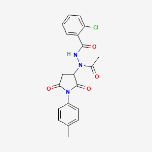 molecular formula C20H18ClN3O4 B4227411 N'-acetyl-2-chloro-N'-[1-(4-methylphenyl)-2,5-dioxopyrrolidin-3-yl]benzohydrazide 