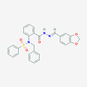 molecular formula C28H23N3O5S B422782 N-(2-{[2-(1,3-benzodioxol-5-ylmethylene)hydrazino]carbonyl}phenyl)-N-benzylbenzenesulfonamide 