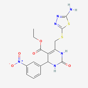 molecular formula C16H16N6O5S2 B4228016 Ethyl 6-{[(5-amino-1,3,4-thiadiazol-2-yl)sulfanyl]methyl}-4-(3-nitrophenyl)-2-oxo-1,2,3,4-tetrahydropyrimidine-5-carboxylate 
