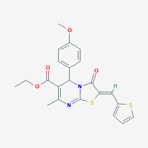 molecular formula C22H20N2O4S2 B422829 ETHYL (2Z)-5-(4-METHOXYPHENYL)-7-METHYL-3-OXO-2-[(THIOPHEN-2-YL)METHYLIDENE]-2H,3H,5H-[1,3]THIAZOLO[3,2-A]PYRIMIDINE-6-CARBOXYLATE 