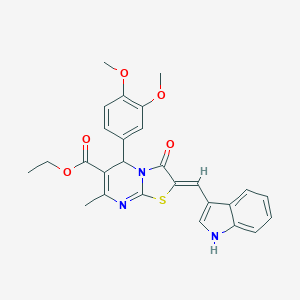 molecular formula C27H25N3O5S B422852 ETHYL (2Z)-5-(3,4-DIMETHOXYPHENYL)-2-[(1H-INDOL-3-YL)METHYLIDENE]-7-METHYL-3-OXO-2H,3H,5H-[1,3]THIAZOLO[3,2-A]PYRIMIDINE-6-CARBOXYLATE 