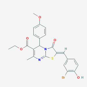 molecular formula C24H21BrN2O5S B422853 ETHYL (2Z)-2-[(3-BROMO-4-HYDROXYPHENYL)METHYLIDENE]-5-(4-METHOXYPHENYL)-7-METHYL-3-OXO-2H,3H,5H-[1,3]THIAZOLO[3,2-A]PYRIMIDINE-6-CARBOXYLATE 