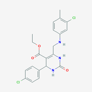 molecular formula C21H21Cl2N3O3 B4228569 ETHYL 6-[(3-CHLORO-4-METHYLANILINO)METHYL]-4-(4-CHLOROPHENYL)-2-OXO-1,2,3,4-TETRAHYDRO-5-PYRIMIDINECARBOXYLATE 