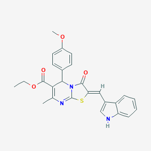 molecular formula C26H23N3O4S B422858 ETHYL (2Z)-2-[(1H-INDOL-3-YL)METHYLIDENE]-5-(4-METHOXYPHENYL)-7-METHYL-3-OXO-2H,3H,5H-[1,3]THIAZOLO[3,2-A]PYRIMIDINE-6-CARBOXYLATE 