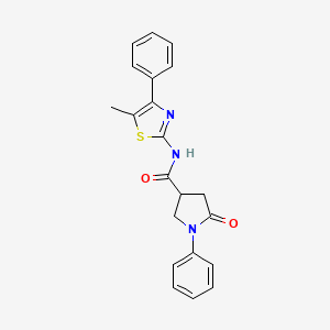 molecular formula C21H19N3O2S B4228951 N-(5-methyl-4-phenyl-1,3-thiazol-2-yl)-5-oxo-1-phenylpyrrolidine-3-carboxamide 
