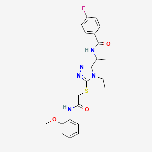 molecular formula C22H24FN5O3S B4229032 N-[1-[4-ethyl-5-[2-(2-methoxyanilino)-2-oxoethyl]sulfanyl-1,2,4-triazol-3-yl]ethyl]-4-fluorobenzamide 