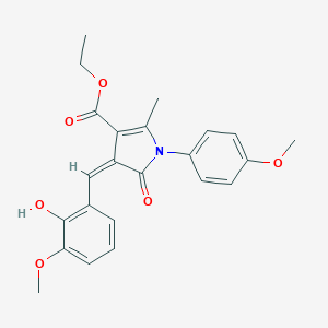 molecular formula C23H23NO6 B422919 ETHYL (4Z)-4-[(2-HYDROXY-3-METHOXYPHENYL)METHYLIDENE]-1-(4-METHOXYPHENYL)-2-METHYL-5-OXO-4,5-DIHYDRO-1H-PYRROLE-3-CARBOXYLATE 