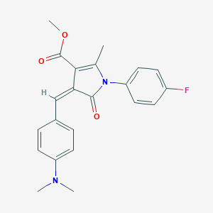 molecular formula C22H21FN2O3 B422922 METHYL (4Z)-4-{[4-(DIMETHYLAMINO)PHENYL]METHYLIDENE}-1-(4-FLUOROPHENYL)-2-METHYL-5-OXO-4,5-DIHYDRO-1H-PYRROLE-3-CARBOXYLATE 