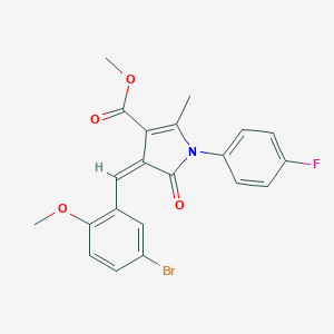 molecular formula C21H17BrFNO4 B422924 METHYL (4Z)-4-[(5-BROMO-2-METHOXYPHENYL)METHYLIDENE]-1-(4-FLUOROPHENYL)-2-METHYL-5-OXO-4,5-DIHYDRO-1H-PYRROLE-3-CARBOXYLATE 