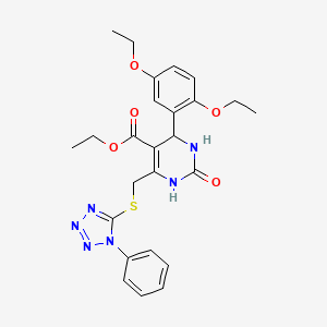 molecular formula C25H28N6O5S B4229349 ETHYL 4-(2,5-DIETHOXYPHENYL)-2-OXO-6-{[(1-PHENYL-1H-1,2,3,4-TETRAAZOL-5-YL)SULFANYL]METHYL}-1,2,3,4-TETRAHYDRO-5-PYRIMIDINECARBOXYLATE 