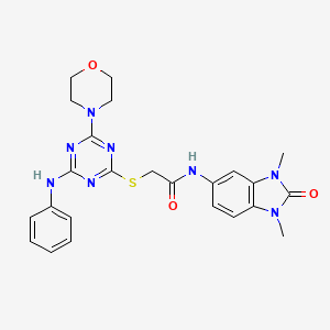molecular formula C24H26N8O3S B4229372 N-(1,3-dimethyl-2-oxo-2,3-dihydro-1H-benzimidazol-5-yl)-2-{[4-(morpholin-4-yl)-6-(phenylamino)-1,3,5-triazin-2-yl]sulfanyl}acetamide 