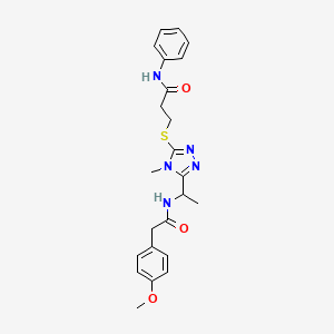molecular formula C23H27N5O3S B4229476 3-{[5-(1-{[(4-methoxyphenyl)acetyl]amino}ethyl)-4-methyl-4H-1,2,4-triazol-3-yl]sulfanyl}-N-phenylpropanamide 