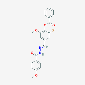 molecular formula C23H19BrN2O5 B422964 2-BROMO-6-METHOXY-4-{[(E)-2-(4-METHOXYBENZOYL)HYDRAZONO]METHYL}PHENYL BENZOATE 