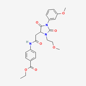 molecular formula C24H27N3O7 B4229690 ETHYL 4-{2-[3-(2-METHOXYETHYL)-1-(3-METHOXYPHENYL)-2,5-DIOXOIMIDAZOLIDIN-4-YL]ACETAMIDO}BENZOATE 