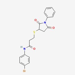 molecular formula C19H17BrN2O3S B4229734 N-(4-bromophenyl)-3-(2,5-dioxo-1-phenylpyrrolidin-3-yl)sulfanylpropanamide 