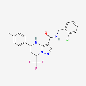 molecular formula C22H20ClF3N4O B4229752 N-[(2-chlorophenyl)methyl]-5-(4-methylphenyl)-7-(trifluoromethyl)-4,5,6,7-tetrahydropyrazolo[1,5-a]pyrimidine-3-carboxamide 