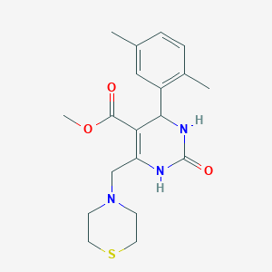 molecular formula C19H25N3O3S B4230019 METHYL 4-(2,5-DIMETHYLPHENYL)-2-OXO-6-[(THIOMORPHOLIN-4-YL)METHYL]-1,2,3,4-TETRAHYDROPYRIMIDINE-5-CARBOXYLATE 