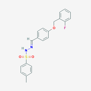 molecular formula C21H19FN2O3S B423006 N'-[(E)-{4-[(2-fluorobenzyl)oxy]phenyl}methylidene]-4-methylbenzenesulfonohydrazide 