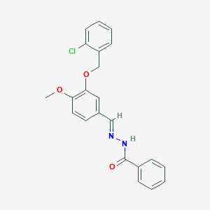 molecular formula C22H19ClN2O3 B423008 N'~1~-((E)-1-{3-[(2-CHLOROBENZYL)OXY]-4-METHOXYPHENYL}METHYLIDENE)BENZOHYDRAZIDE 