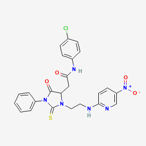 molecular formula C24H21ClN6O4S B4230398 N-(4-chlorophenyl)-2-[3-[2-[(5-nitropyridin-2-yl)amino]ethyl]-5-oxo-1-phenyl-2-sulfanylideneimidazolidin-4-yl]acetamide 