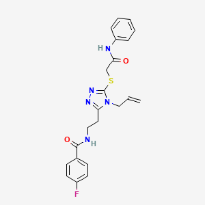 molecular formula C22H22FN5O2S B4230724 N-[2-[5-(2-anilino-2-oxoethyl)sulfanyl-4-prop-2-enyl-1,2,4-triazol-3-yl]ethyl]-4-fluorobenzamide 