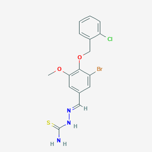 molecular formula C16H15BrClN3O2S B423107 2-((E)-1-{3-BROMO-4-[(2-CHLOROBENZYL)OXY]-5-METHOXYPHENYL}METHYLIDENE)-1-HYDRAZINECARBOTHIOAMIDE 