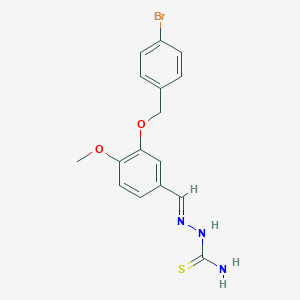 molecular formula C16H16BrN3O2S B423108 2-((E)-1-{3-[(4-BROMOBENZYL)OXY]-4-METHOXYPHENYL}METHYLIDENE)-1-HYDRAZINECARBOTHIOAMIDE 