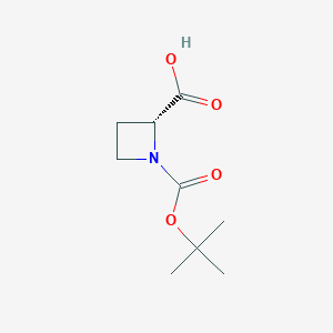 molecular formula C9H15NO4 B042311 (R)-1-(Tert-butoxycarbonyl)azetidine-2-carboxylic acid CAS No. 228857-58-7