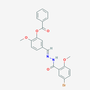 molecular formula C23H19BrN2O5 B423120 5-{[(E)-2-(5-BROMO-2-METHOXYBENZOYL)HYDRAZONO]METHYL}-2-METHOXYPHENYL BENZOATE 